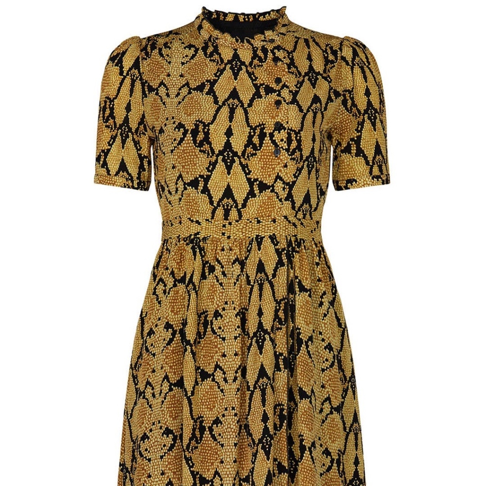 ba&sh Yellow and Black Snake-Print Mini Dress